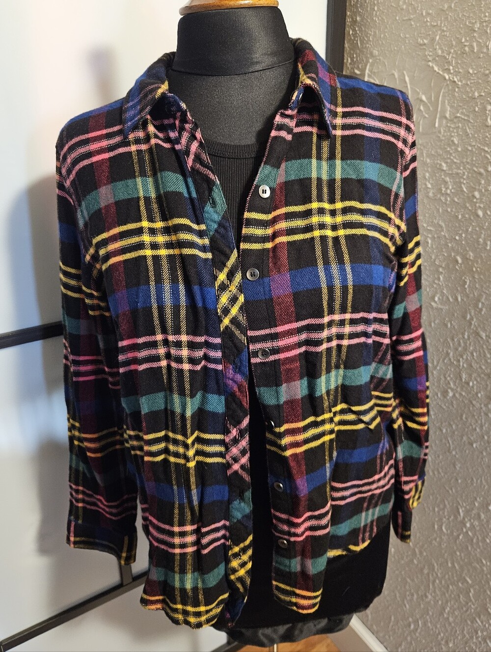 Christopher & Banks Womens Button Down Plaid Fall Top - Multi Colorful